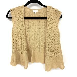 Kookai Sweater Vest Womens Size 1 US Small Tan Crochet Pointelle Knit Sleeveless